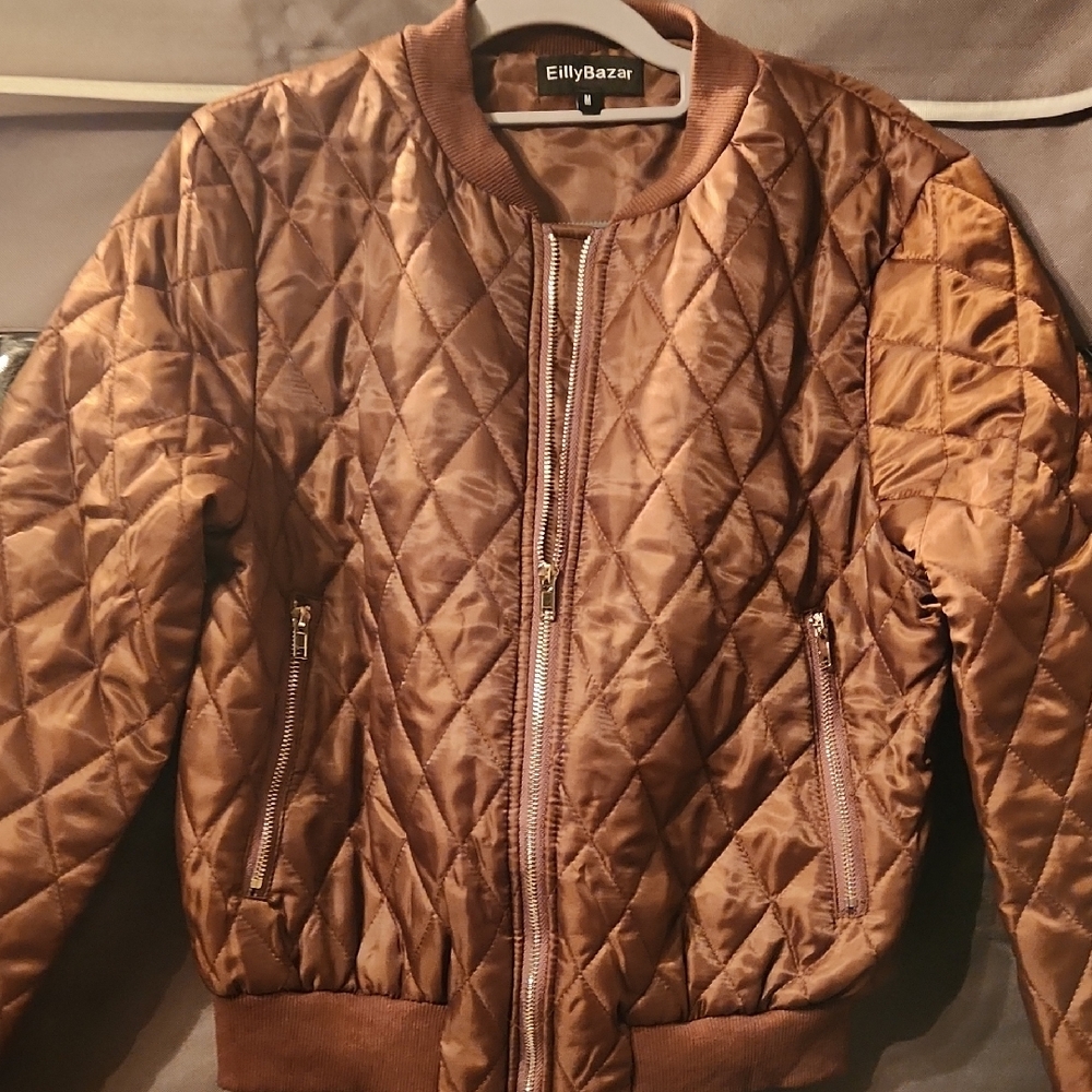 EllyBazer Women's Quilted Bomber Jacket - Brown